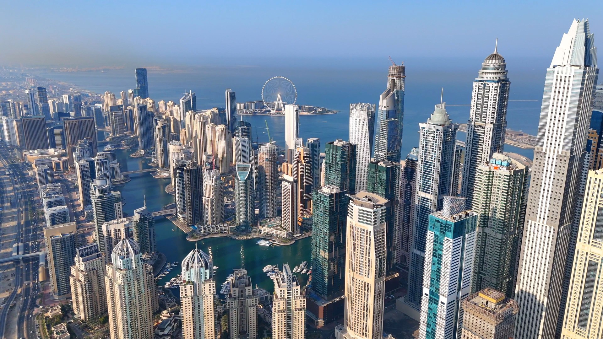 Skyscrapers of Jumeirah and Dubai Marina districts.